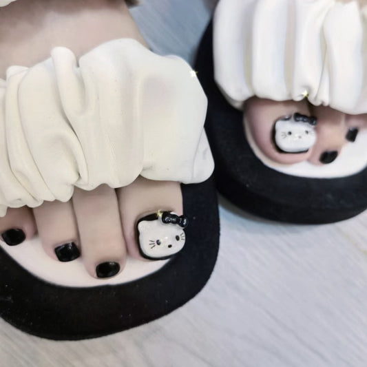 Hello Kitty Cute Black Press On Toenails