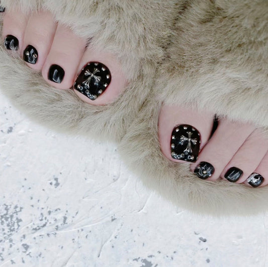 Imagining Things Studded Black Press On Toenails