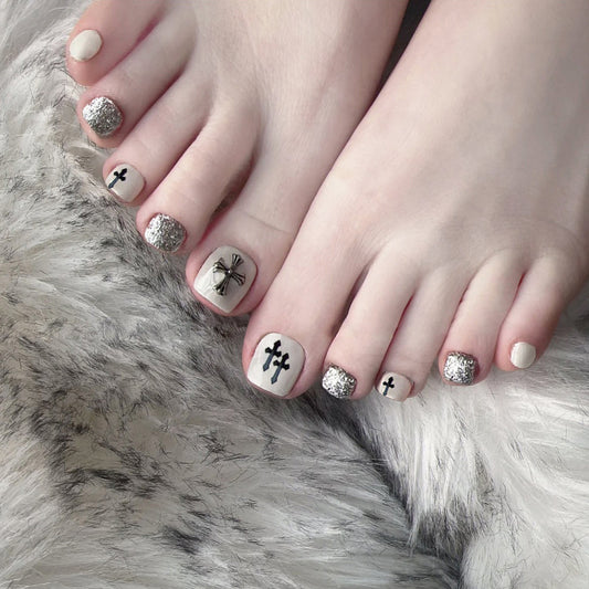 Light Bold White Press On Toenails