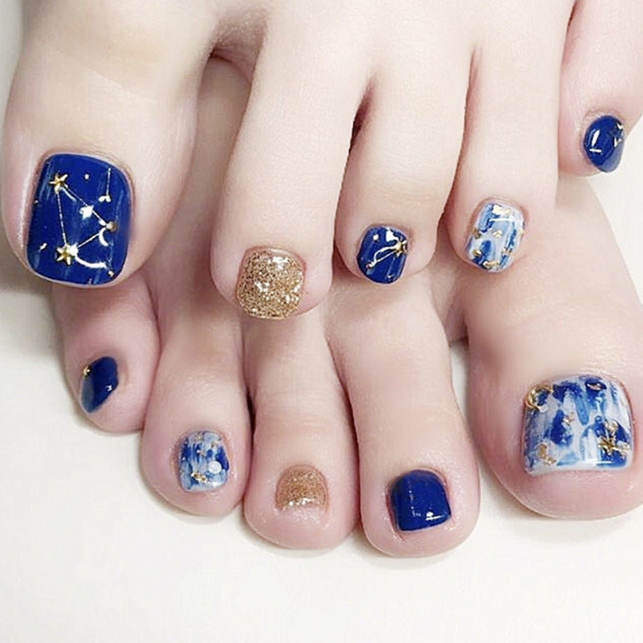 Astrological Marble Blue Press On Toenails