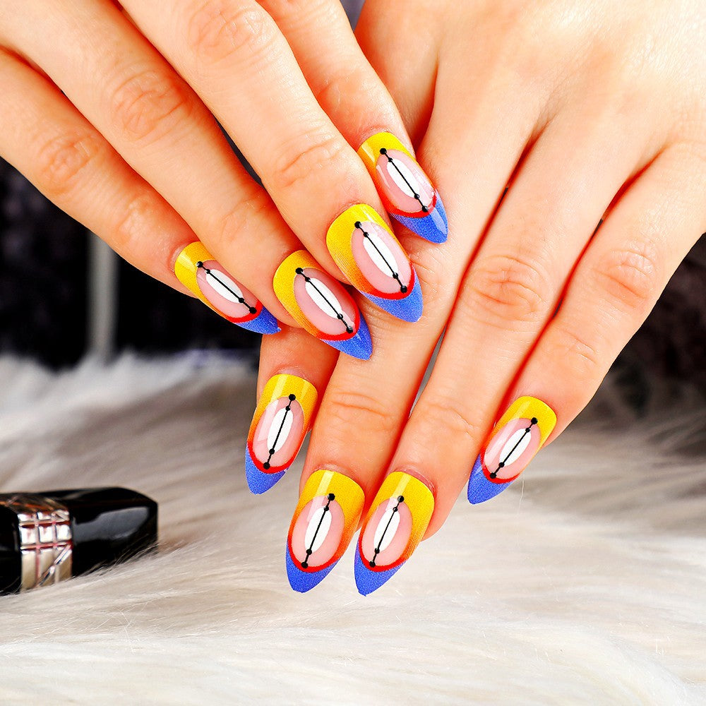 Summer Splash Long Almond Multicolor Press On Nails with 3D Pop Art Design