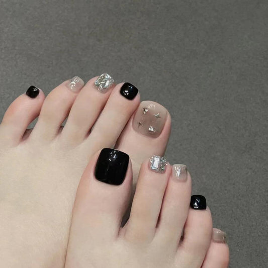 Really Good Studded Black Press On Toenails