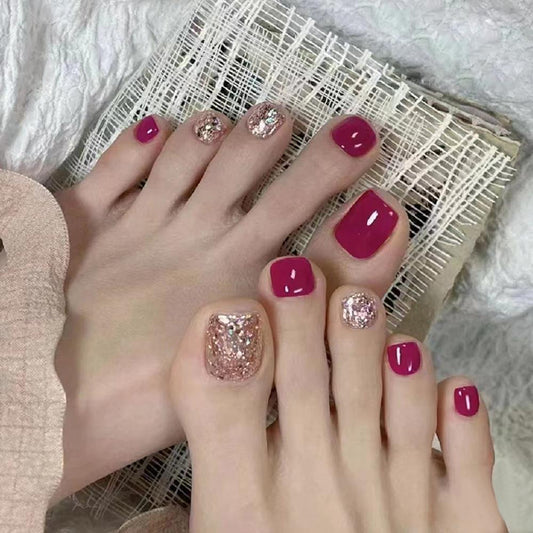 New Combo Glitter Pink Press On Toenails