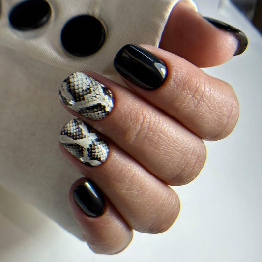 Reptile Mom Short Squoval Black Snake Skin Press On Nails