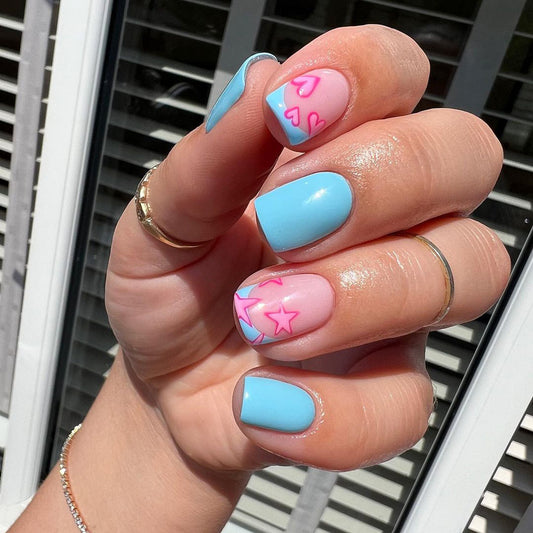 Rock On Sister Medium Square Blue Summer Press On Nails