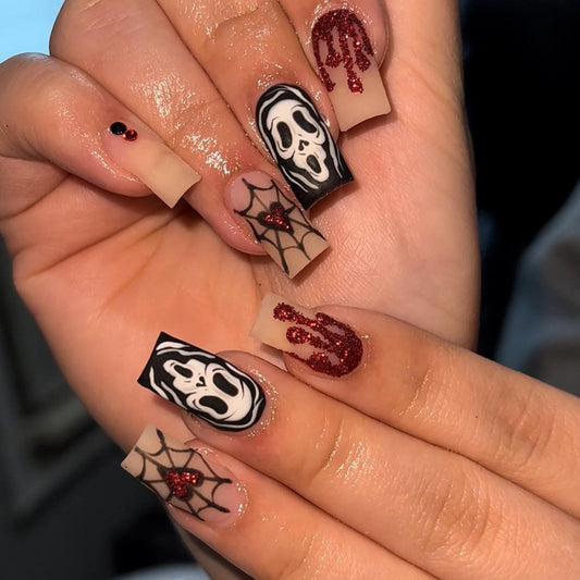 Scream About It All Long Square Black Halloween Press On Nails