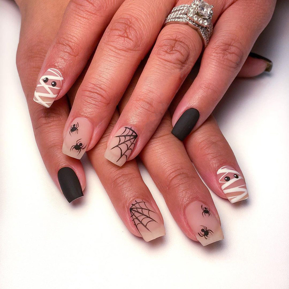 The Cutest Spiderwebs Medium Square White Halloween Press On Nails