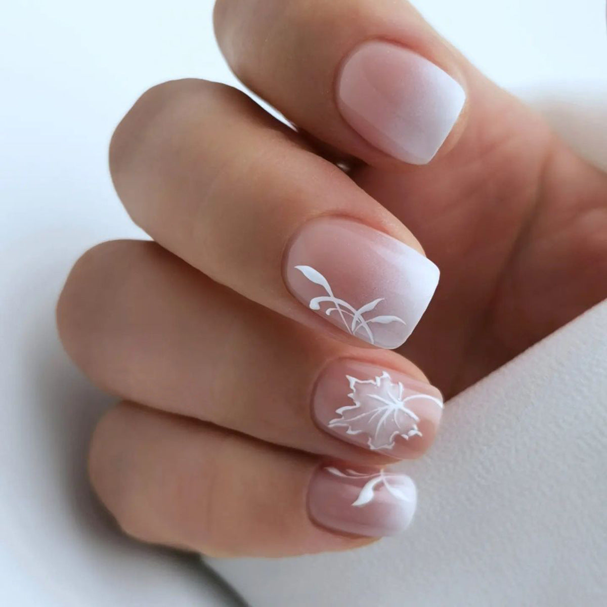 Forest Walk Short Squoval White Fall Press On Nails