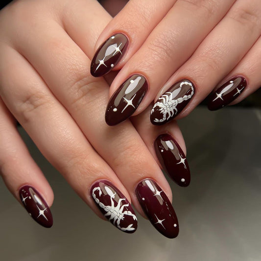 Scorpion In The Sky Medium Oval Brown Astrology Press On Nails