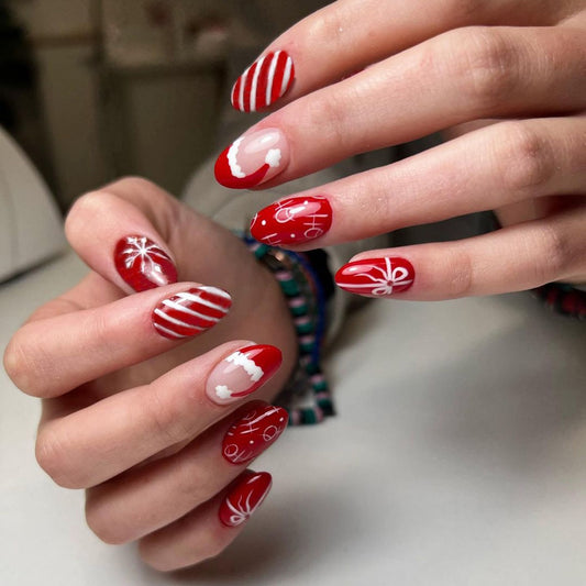 Candy Cane Lane Is Here Medium Almond Red Holiday Press On Nails