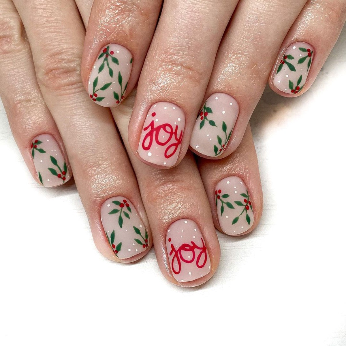 Joy To The World Medium Square Beige Holiday Press On Nails