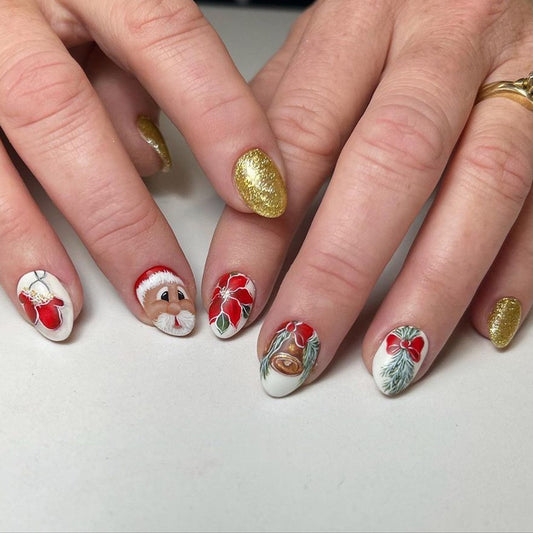 Mittens And Mistletoe Short Almond Red Holiday Press On Nails