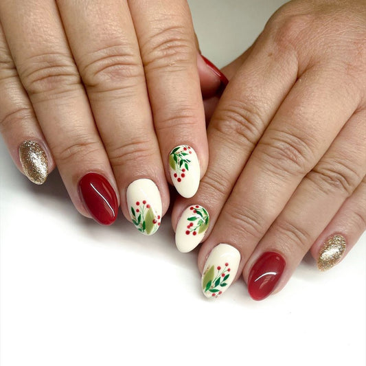 Holly Holly Short Almond White Holiday Press On Nails