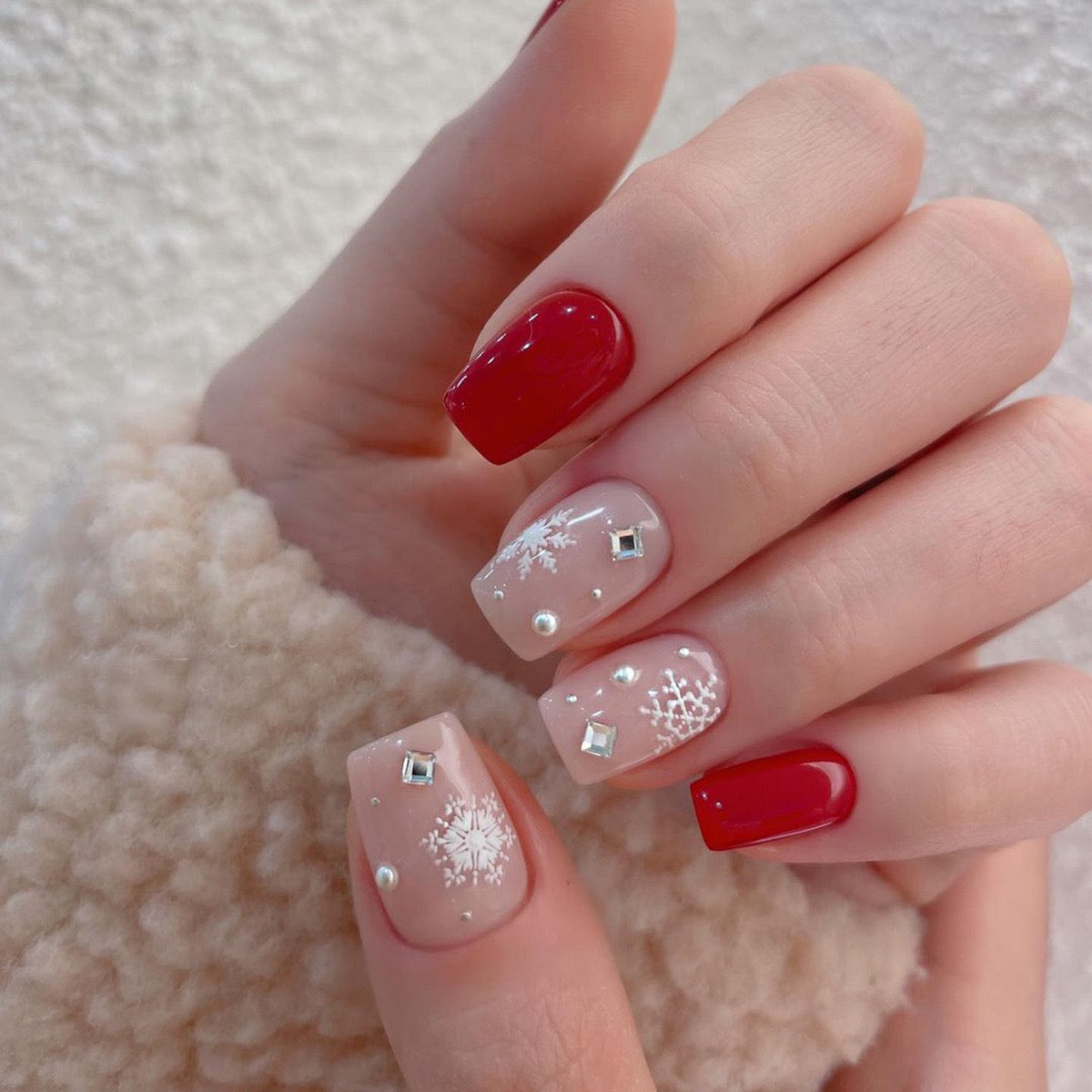 North Pole Medium Square Red Winter Press On Nails