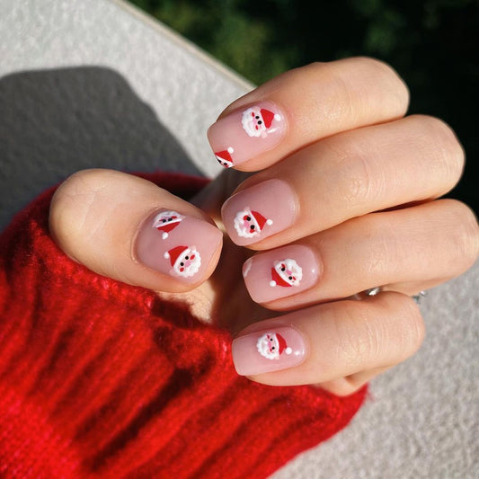 Cute Little Santas Medium Square Red Holiday Press On Nails