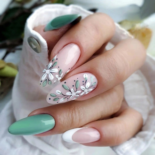 Into The Meadow Long Almond Green Spring Press On Nails