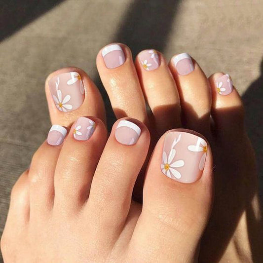 Childhood Bliss Floral White Press On Toenails