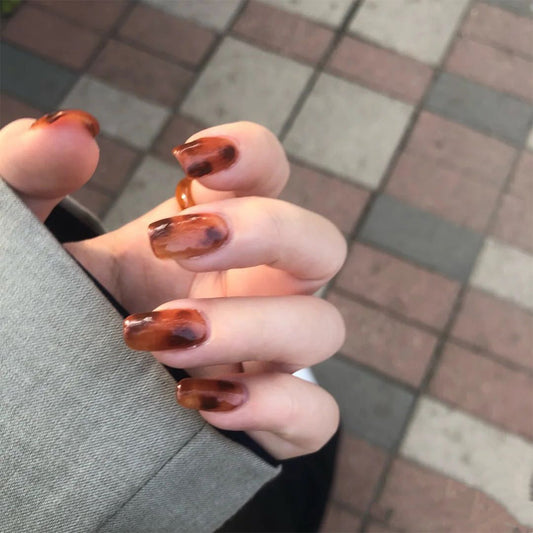 Tortoise Long Almond Brown Everyday Press On Nails