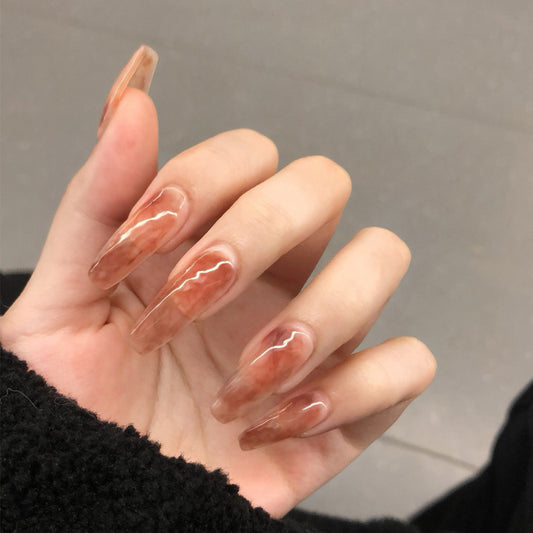 Plump Long Coffin Beige Jelly Press On Nails