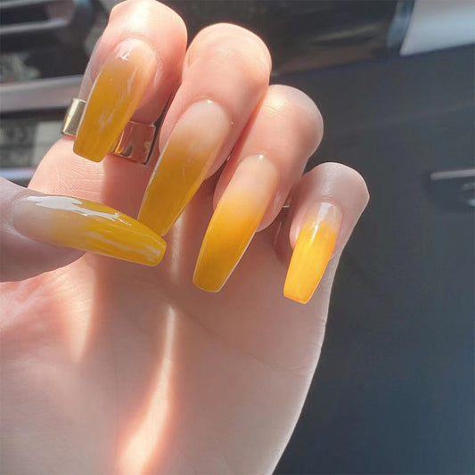 Pineapple Juice Long Coffin Yellow Summer Press On Nails