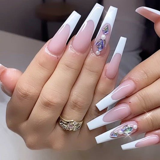 Pop of Glam Long Coffin Pink French Tips Press On Nails