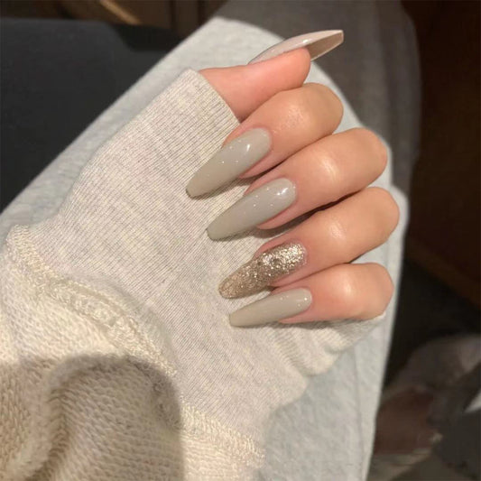 Giggle Girl Long Coffin Gray Everyday Press On Nails