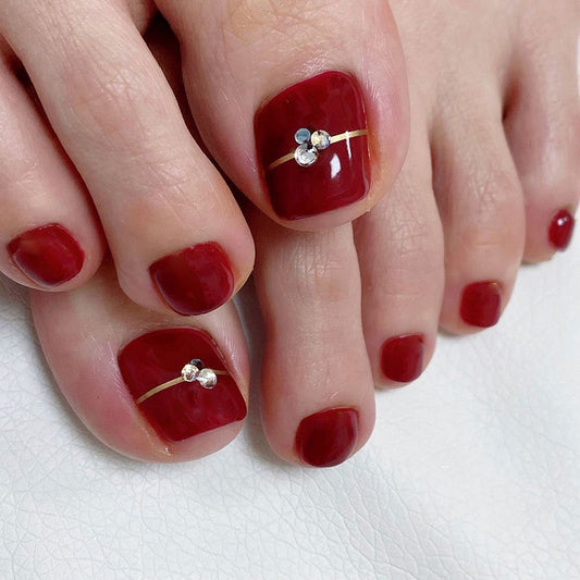 Full Sugar Studded Red Press On Toenails