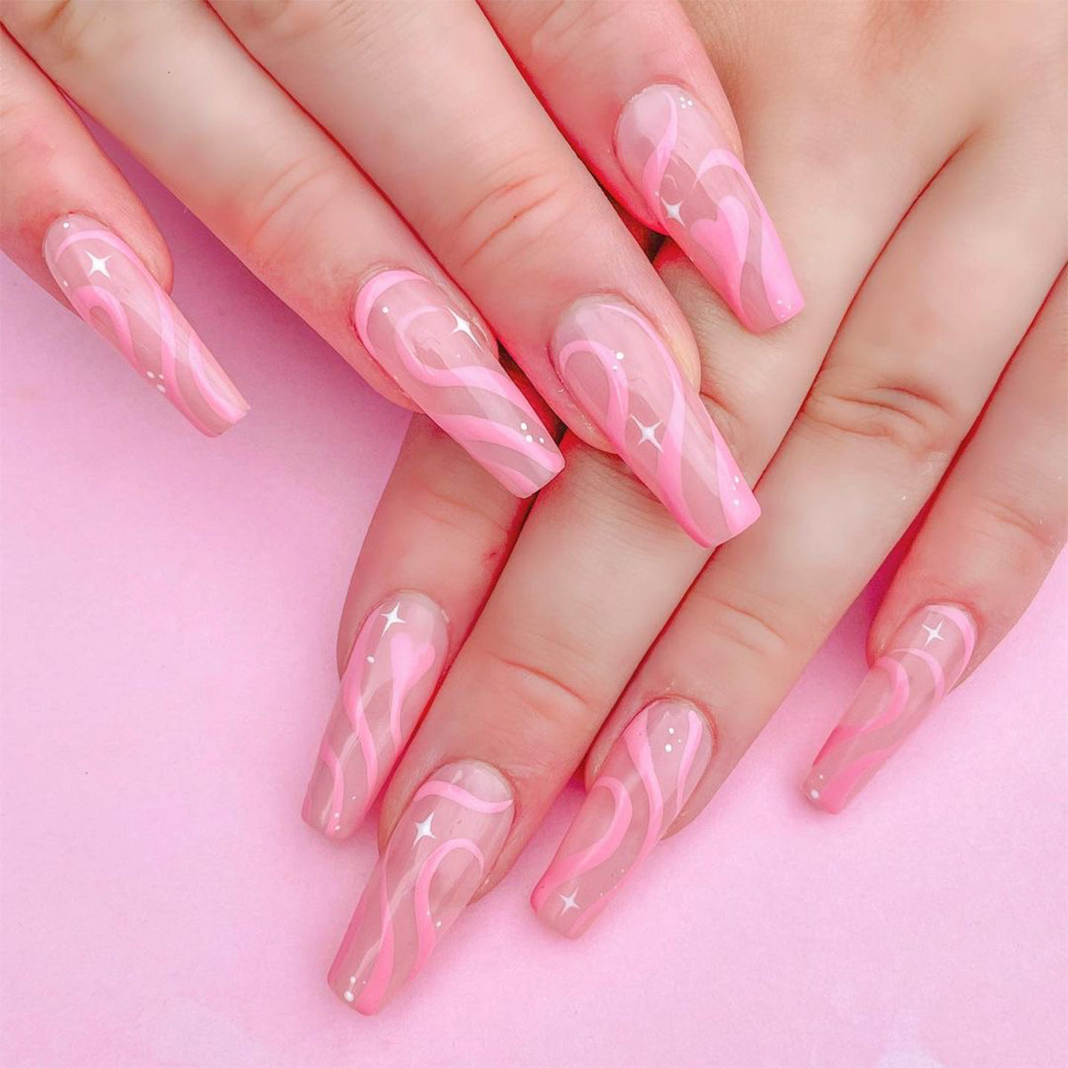 Sailor Who Long Coffin Pink Astrology Press On Nails