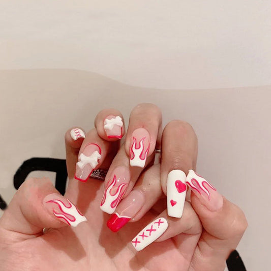 I'm A Hot Topic Long Coffin Pink Cartoon Press On Nails