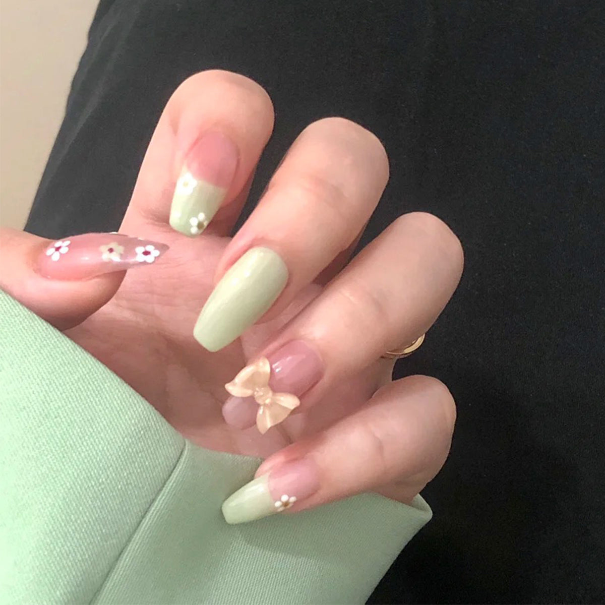 What A Cutie Long Coffin Green Cute St. Patrick's Day Press On Nails