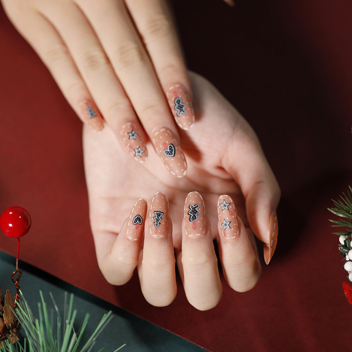 Stargazer Soiree Long Oval Peach Press On Nails with Celestial Accents