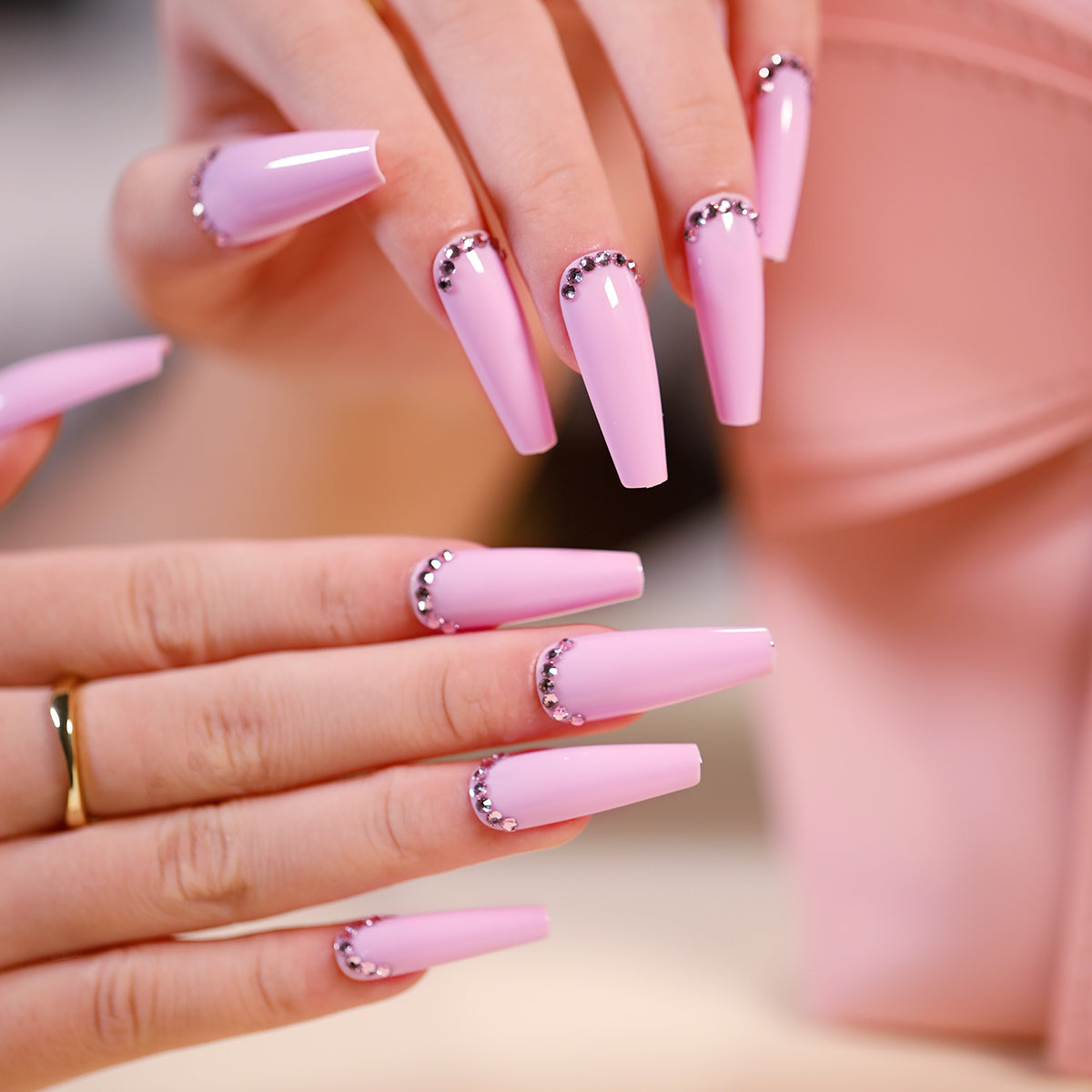 Pink Planet Long Coffin Pink Astrology Press On Nails