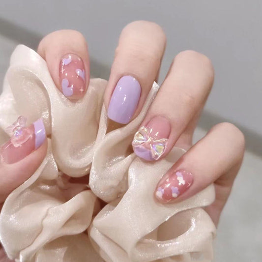 Fairy Short Square Beige Cute Press On Nails