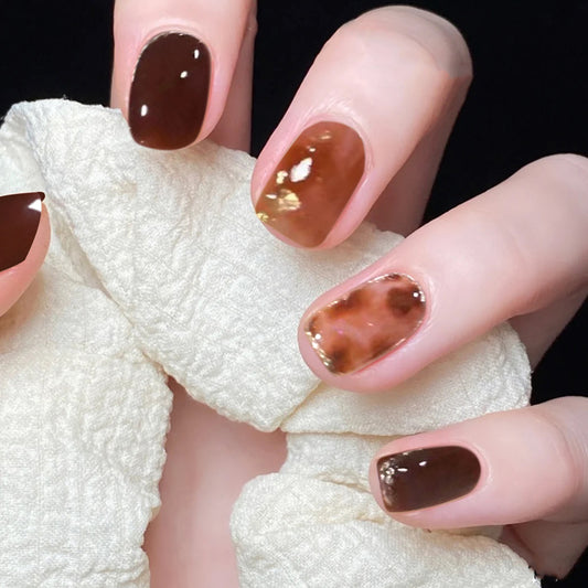 Jelly Tortoise Short Square Beige Jelly Press On Nails