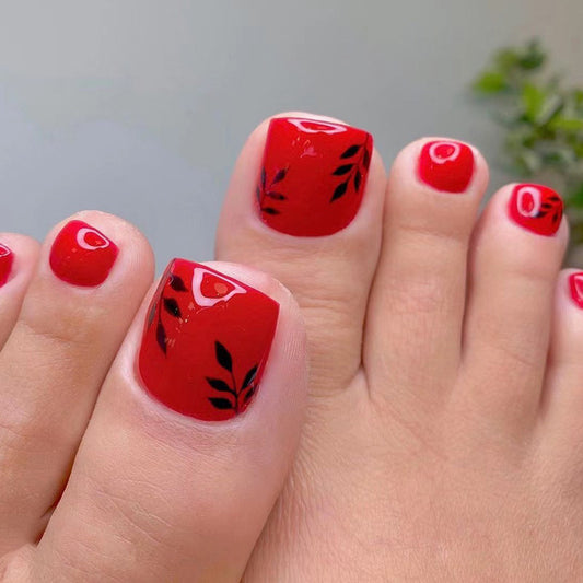 No Extra Charge Everyday Red Press On Toenails