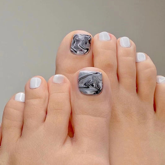 Ink Mix Marble White Press On Toenails