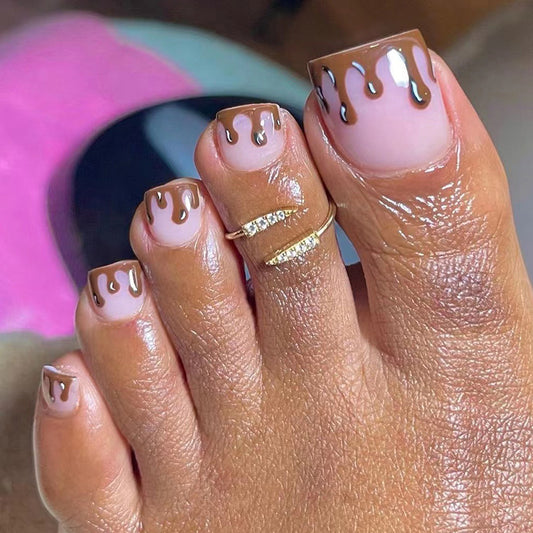 Melted Chocolate French Tips Brown Press On Toenails