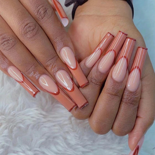 Elegant Ombre Sunset Long Coffin Peach to Clear Gradient Press On Nail Set with High Gloss Finish