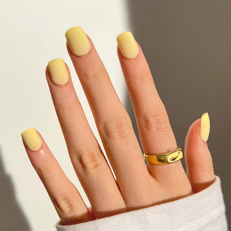 Spring Elegance Short Squoval Pastel Yellow Matte Press On Nail Set for Trendsetting Fashion