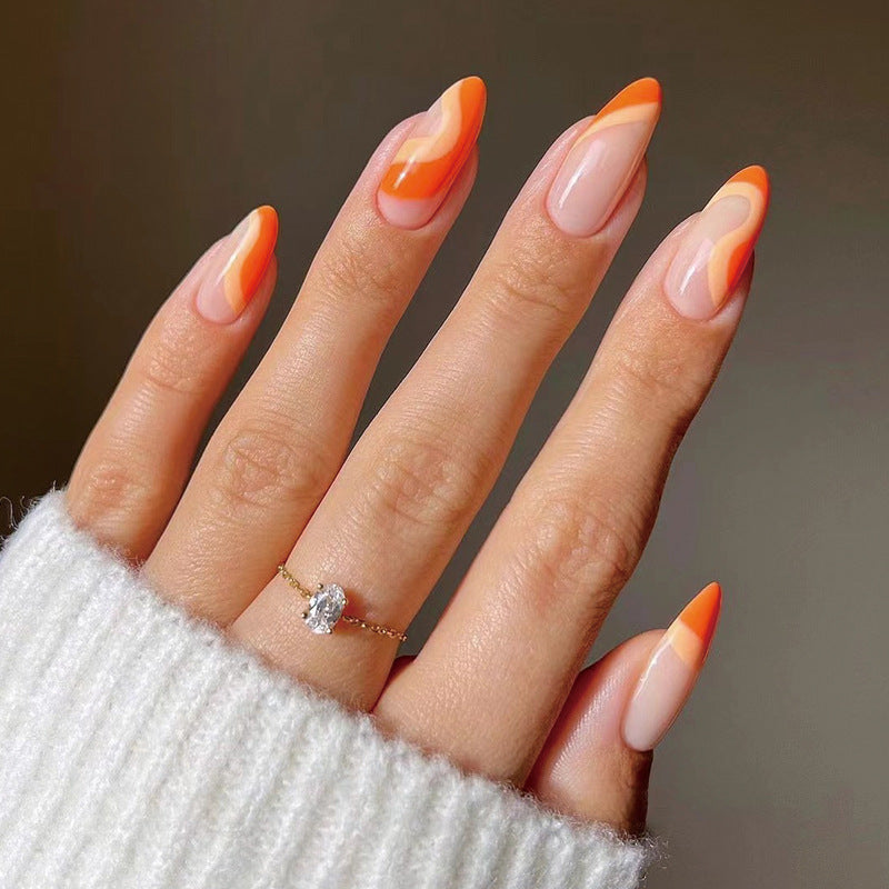 Sunset Ombre Extra Long Almond Peach and Cream Press on Nail Set with Gradient Design