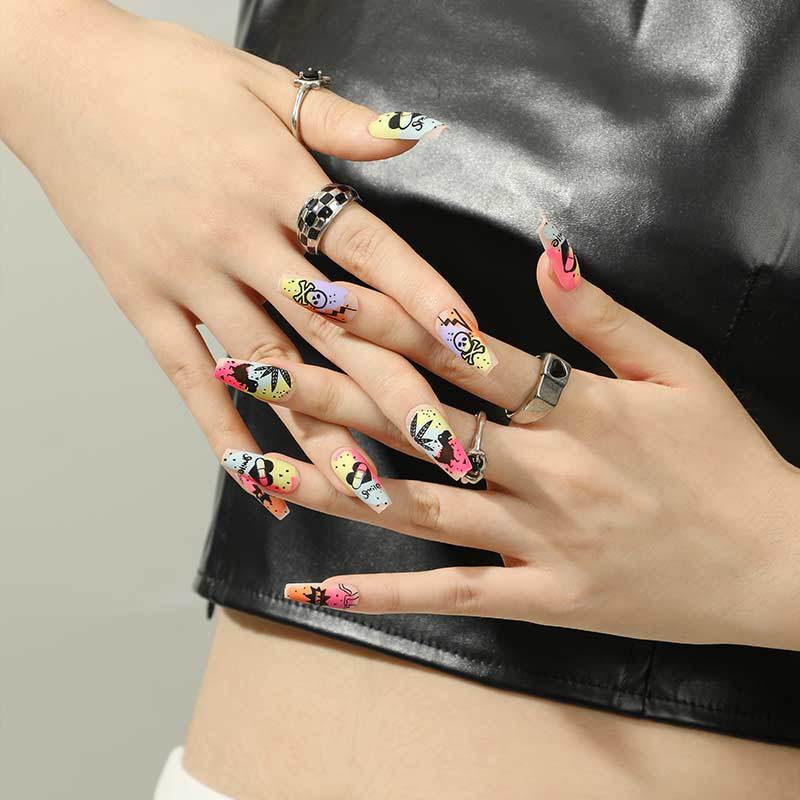 Pop Art Extravaganza Medium Coffin Multicolor Press On Nail Set with Eclectic Designs