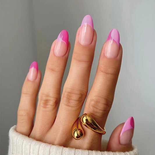 Candy Chic Long Almond Shaped Pink Gradient French Tip Press On Nail Set