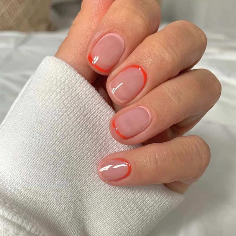 Spring Elegance Short-Length Squoval Peach Press On Nails with Orange Accent Tips