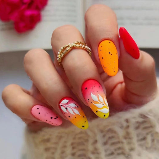 Paris Spring Medium Oval Orange Floral Press On Nails