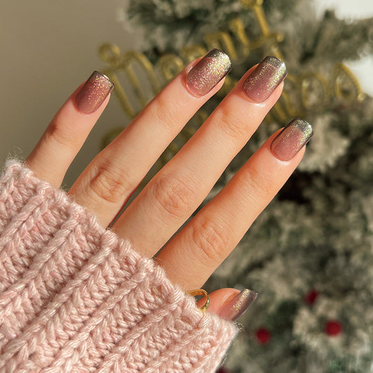 Winter Elegance Short Squoval Mauve Glitter Ombre Press On Nail Set