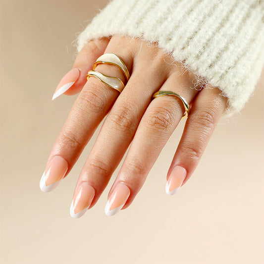 Elegant Affair Long Almond Peach and White Ombre Press On Nail Set with French Tip Design