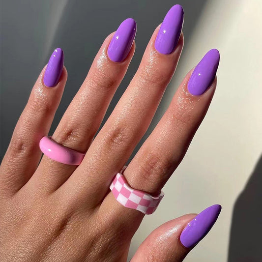 Lavender Dreams Long Almond Shaped Press On Nail Set, Purple High-Gloss Finish with Durable Design