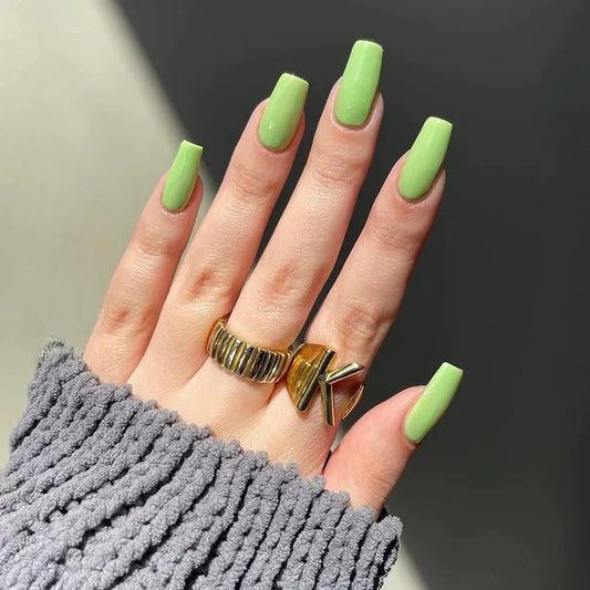 Shut Down Medium Coffin Green Everyday Press On Nails