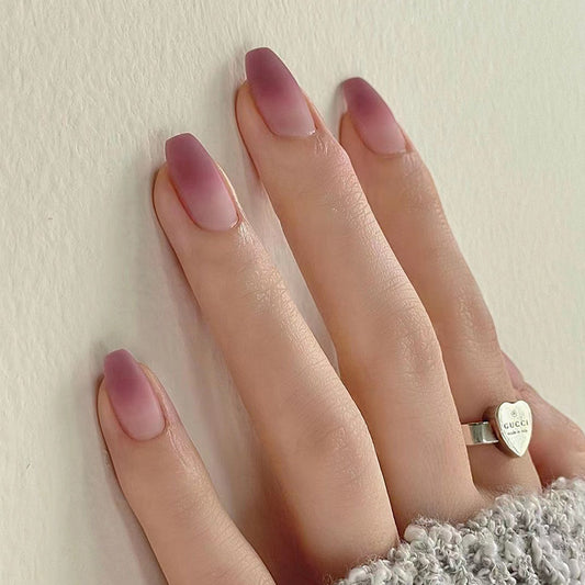 Elegant Ombre Bliss Medium Coffin Matte Lavender Press On Nail Set