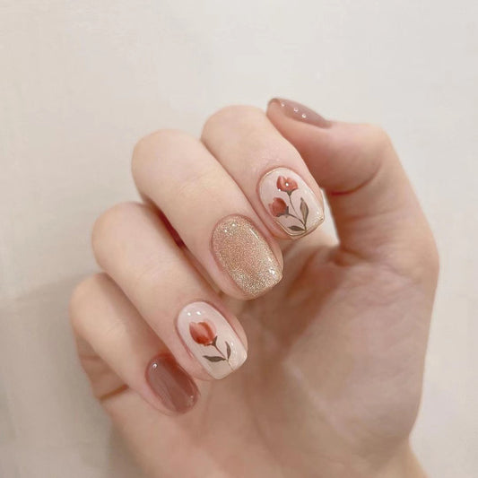 Pick A Stem Short Square Brown Fall Press On Nails